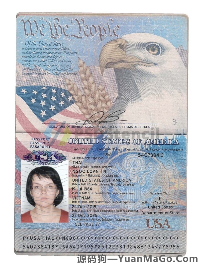北美|USA Passport美国护照PSD模版/photoshop模版/PS模板（护照本V1）-源码狗