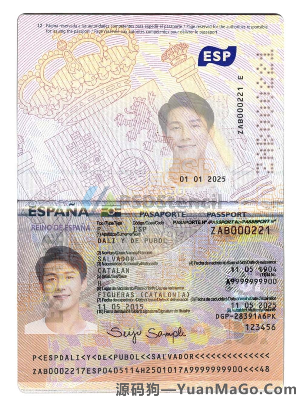 欧盟|Spain Passport西班牙护照PSD模版/photoshop/PS模板（V2版）-源码狗