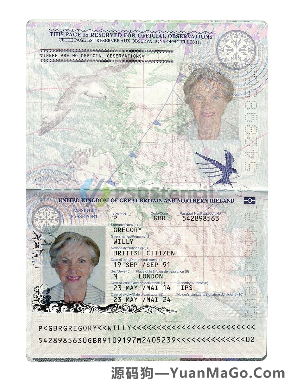 欧洲|UK/England Passport英国护照PS模版/Photoshop模版/PSD模板(Old2高清版)-源码狗