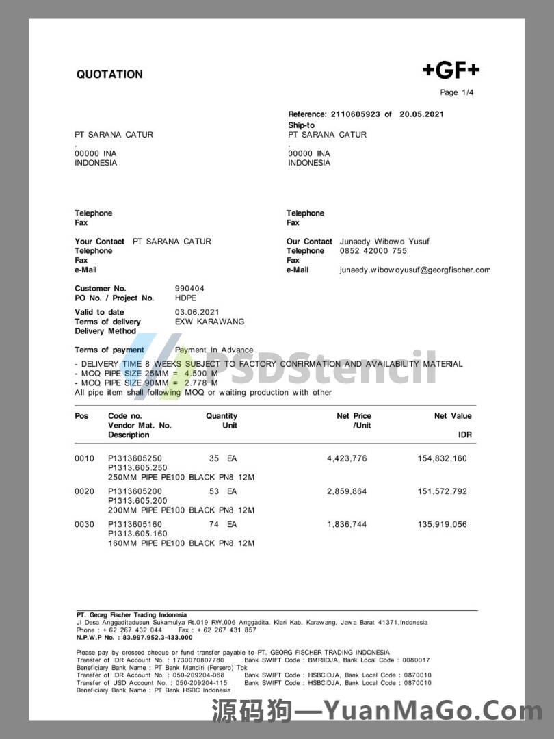 +GF+ Buy Pipe Shopping Invoice消费购物账单模版/KYC地址证明pdf模板-源码狗