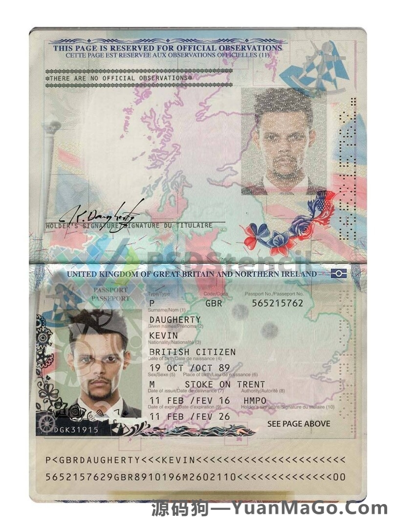 欧洲|UK/England passport英国护照 PSD模板（2015版）-源码狗